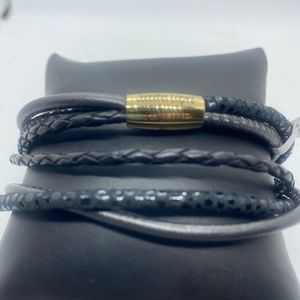 NWOT Jennifer Lopez Gray Black Tree Stranded Leather 18K Yel Gold Magnetic Clasp